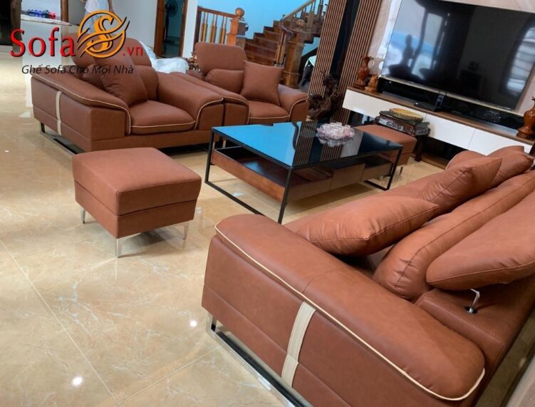 Bộ bàn ghế sofa đối xứng 1-1-3 chất liệu da Vi Sợi sản xuất tại Sofas.vn